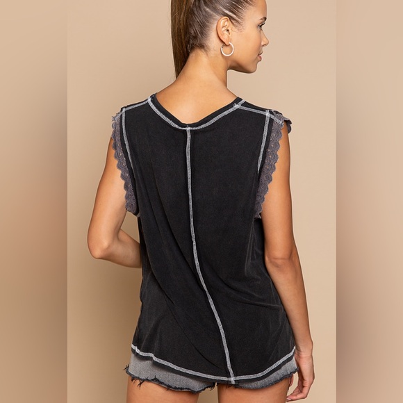 37. CLEARANCE POL washed Flutter tank sparkle glitter sequin Los Angeles tee - Picture 2 of 2